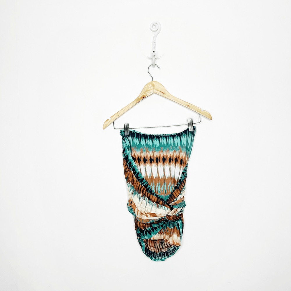 Torn by Ronny Kobo Caden Tie Dye Twist Mini Skirt Blue Brown stretch XS NWT
